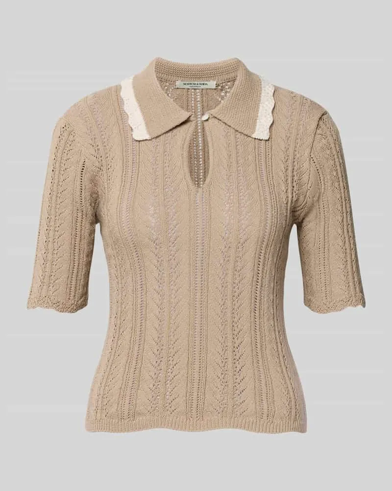 Scotch&Soda Strickshirt mit Umlegekragen und Schlüsselloch-Ausschnitt Sand