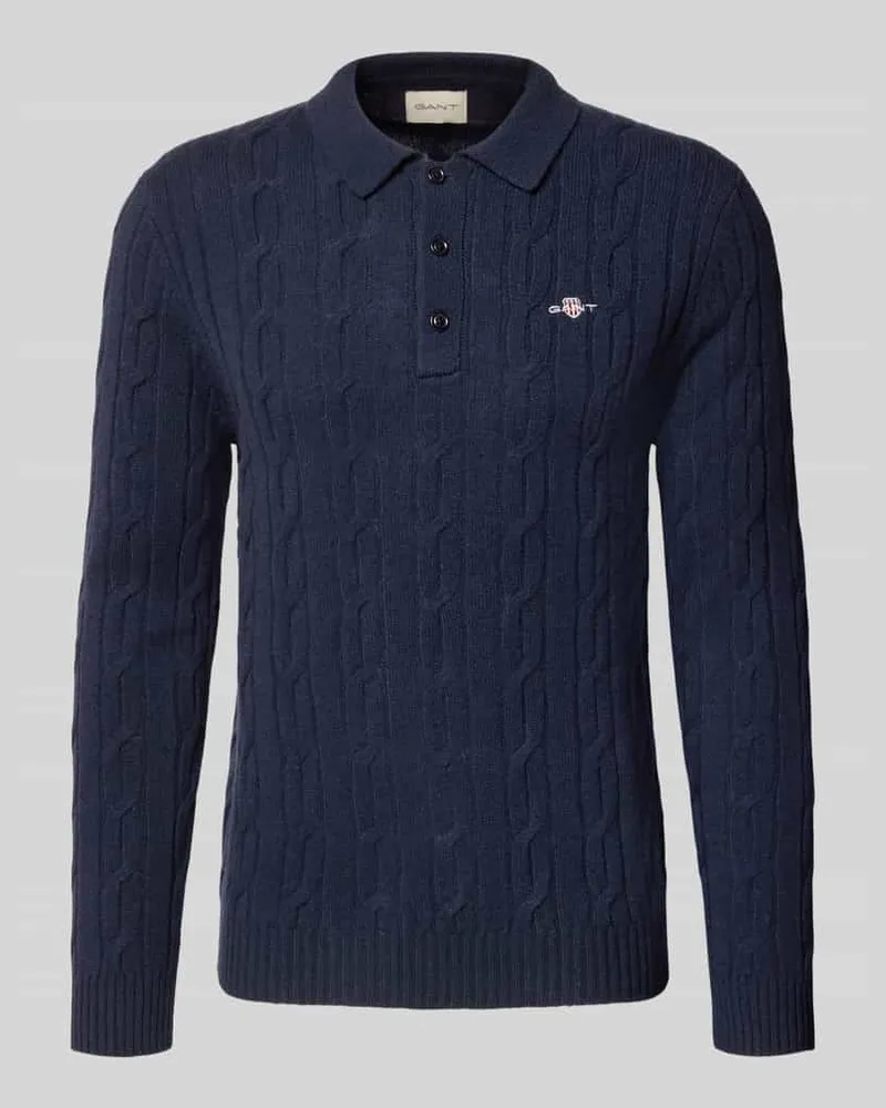 Gant Slim Fit Longsleeve aus reiner Wolle Modell 'Cable Dunkelblau
