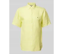 Regular Fit Leinenhemd mit Button-Down-Kragen