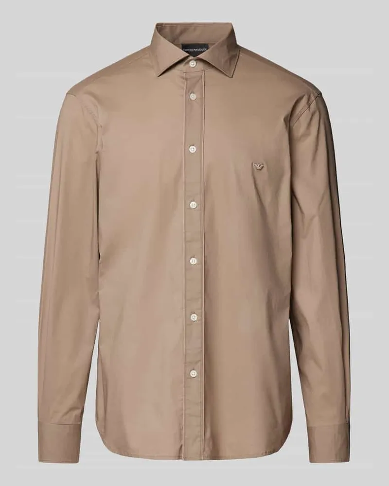 Emporio Armani Regular Fit Freizeithemd mit Logo-Stitching Beige
