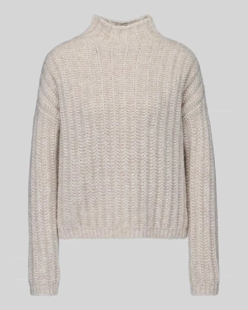 HUGO BOSS Boxy Fit Strickpullover aus Baumwoll-Mix mit Woll-Alpaka-Anteil Modell 'Safineyny Offwhite