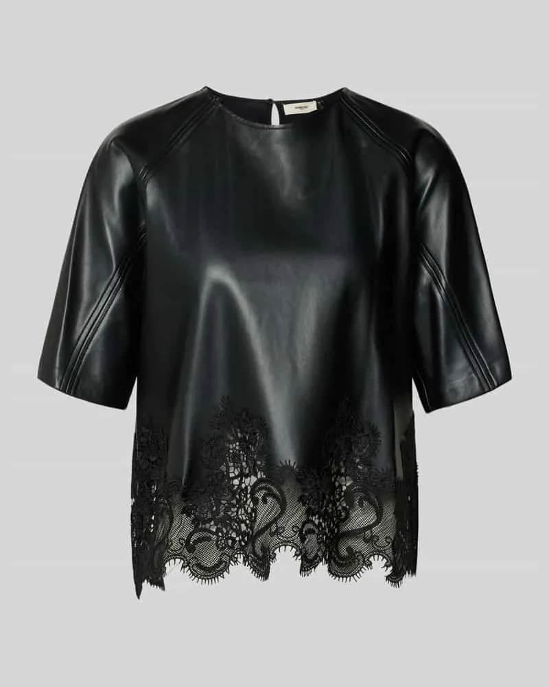 Suncoo Blusenshirt in Leder-Optik mit Spitzenbesatz Modell 'LONDON Black