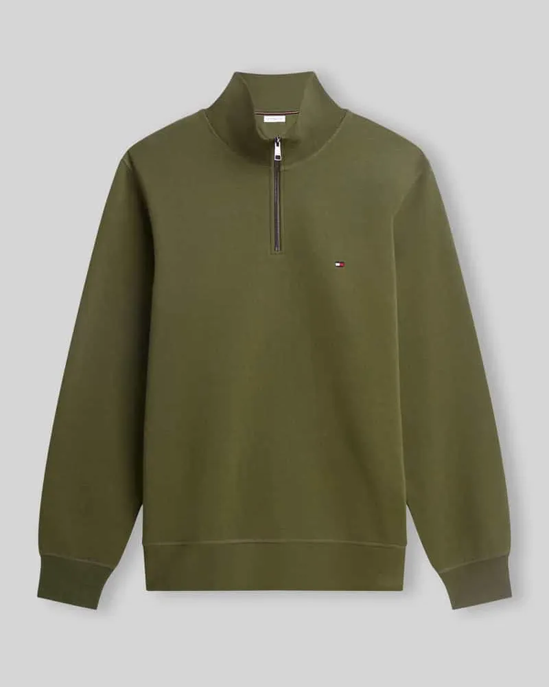 Tommy Hilfiger Regular Fit Troyer aus Baumwoll-Mix Oliv