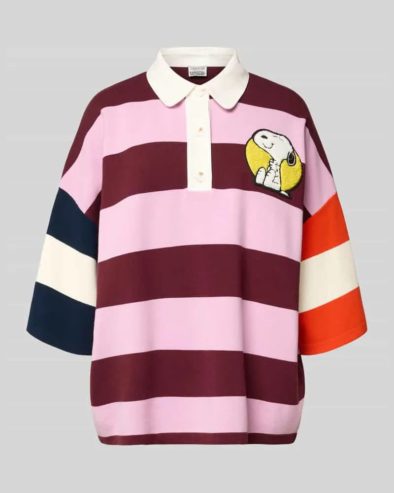 Essentiel Oversized Poloshirt mit Snoopy®-Print Modell 'JICE STRIPED EMBO Bordeaux