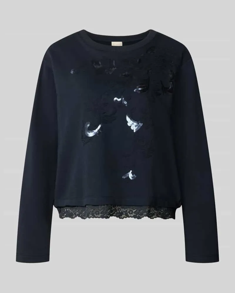 Milano Italy Regular Fit Longsleeve aus Baumwoll-Mix mit Spitzenbesatz Marine