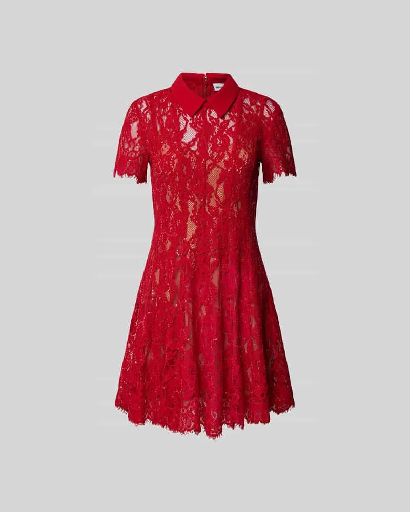 Self-Portrait Minikleid aus floraler Spitze Rot