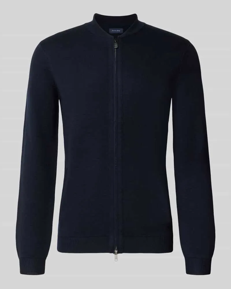 Christian Berg Slim Fit Strickjacke aus Baumwoll-Mix mit Stehkragen Marine