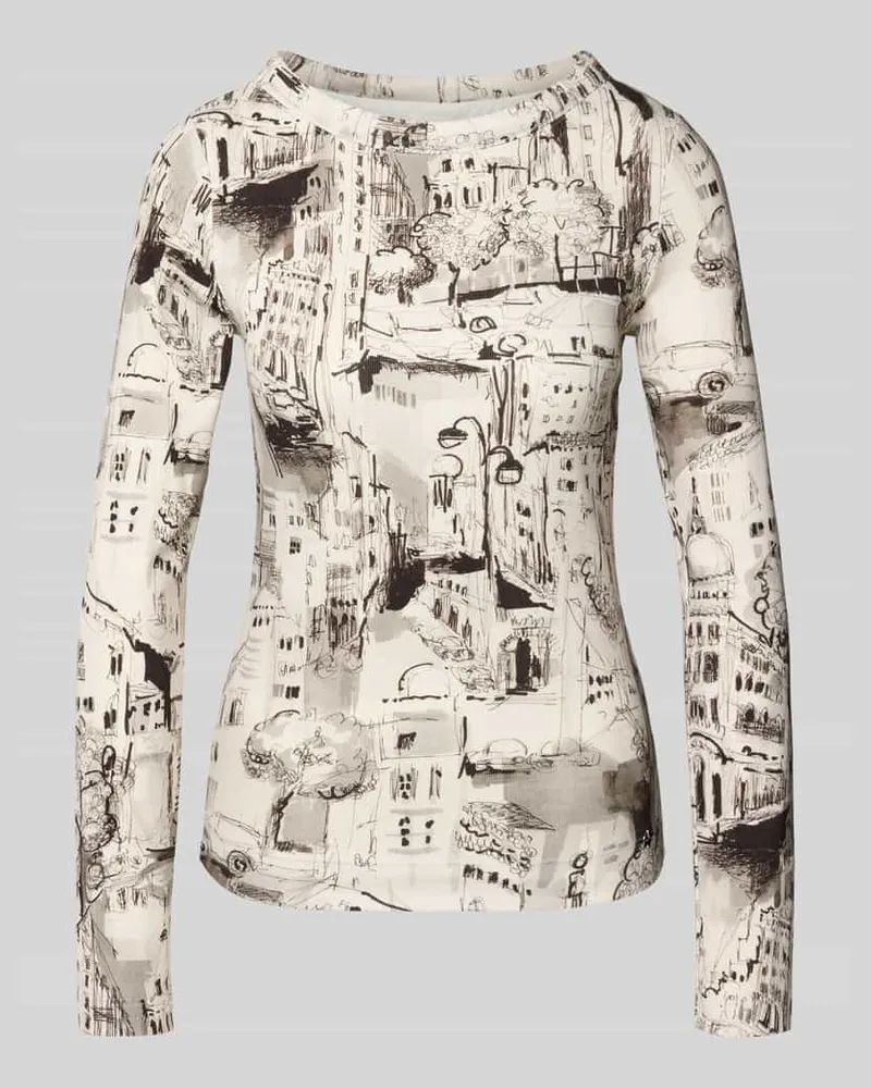 Marc Cain Slim Fit Longsleeve mit Allover-Motiv-Print Ecru