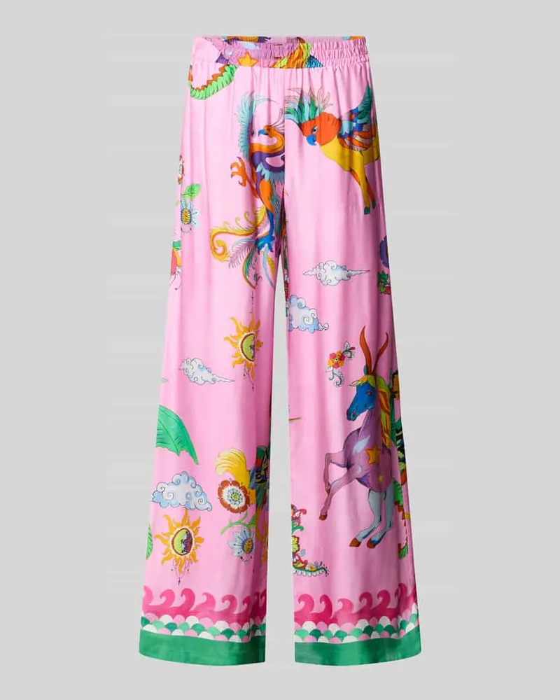 Milano Italy Stoffhose aus Viskose im Allover-Look Pink