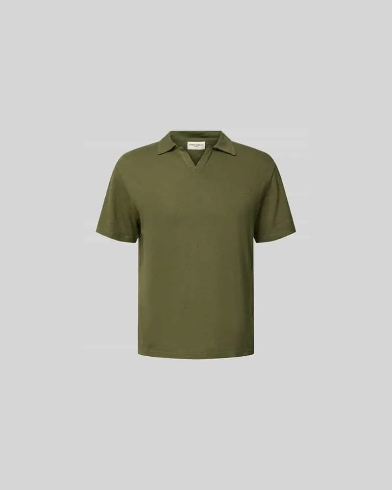 Officine Generale Poloshirt mit V-Ausschnitt Oliv