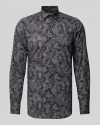 Olymp Slim Fit Freizeithemd mit Paisley-Muster Anthrazit