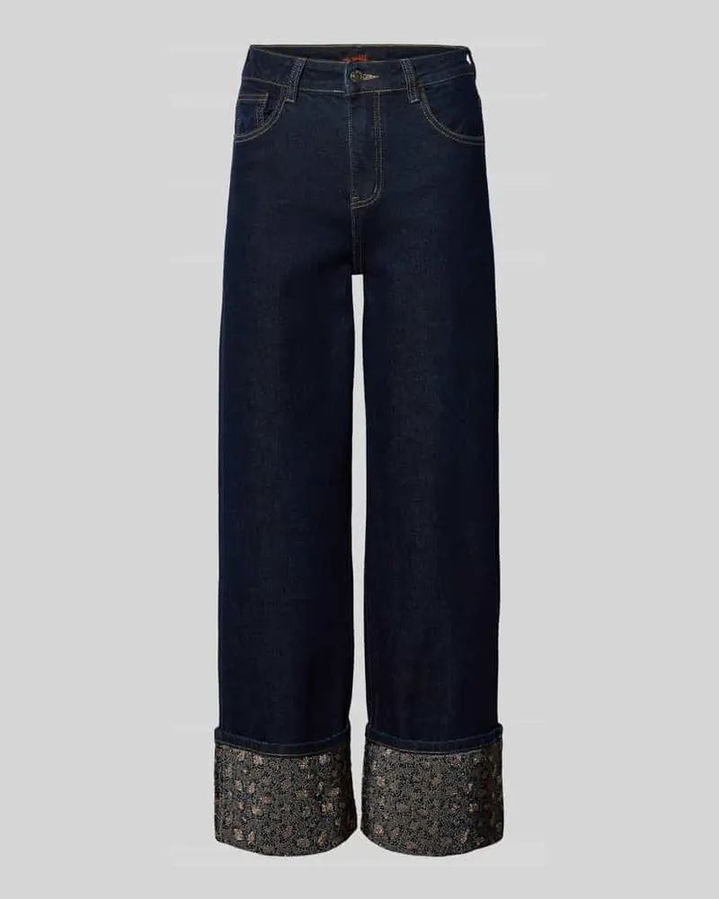 Miss Goodlife Straight Fit Jeans mit Umschlag und Ziersteinbesatz Jeansblau