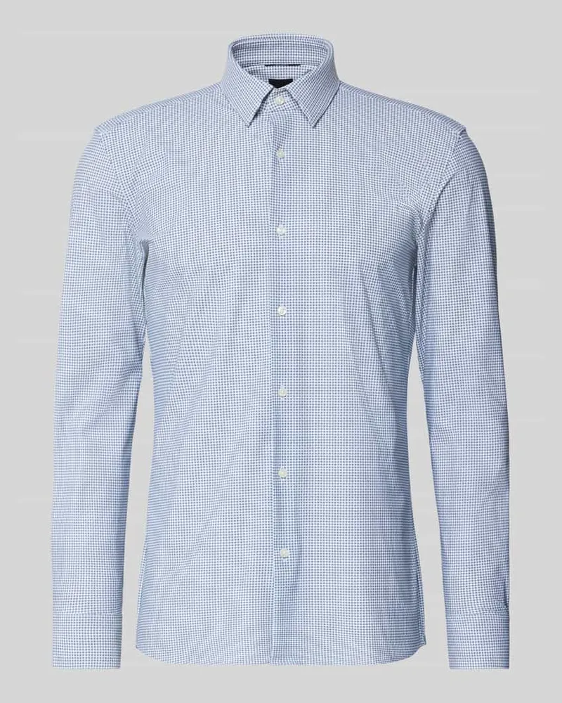 HUGO BOSS Slim Fit Businesshemd mit Allover-Muster Modell 'HANK Jeansblau