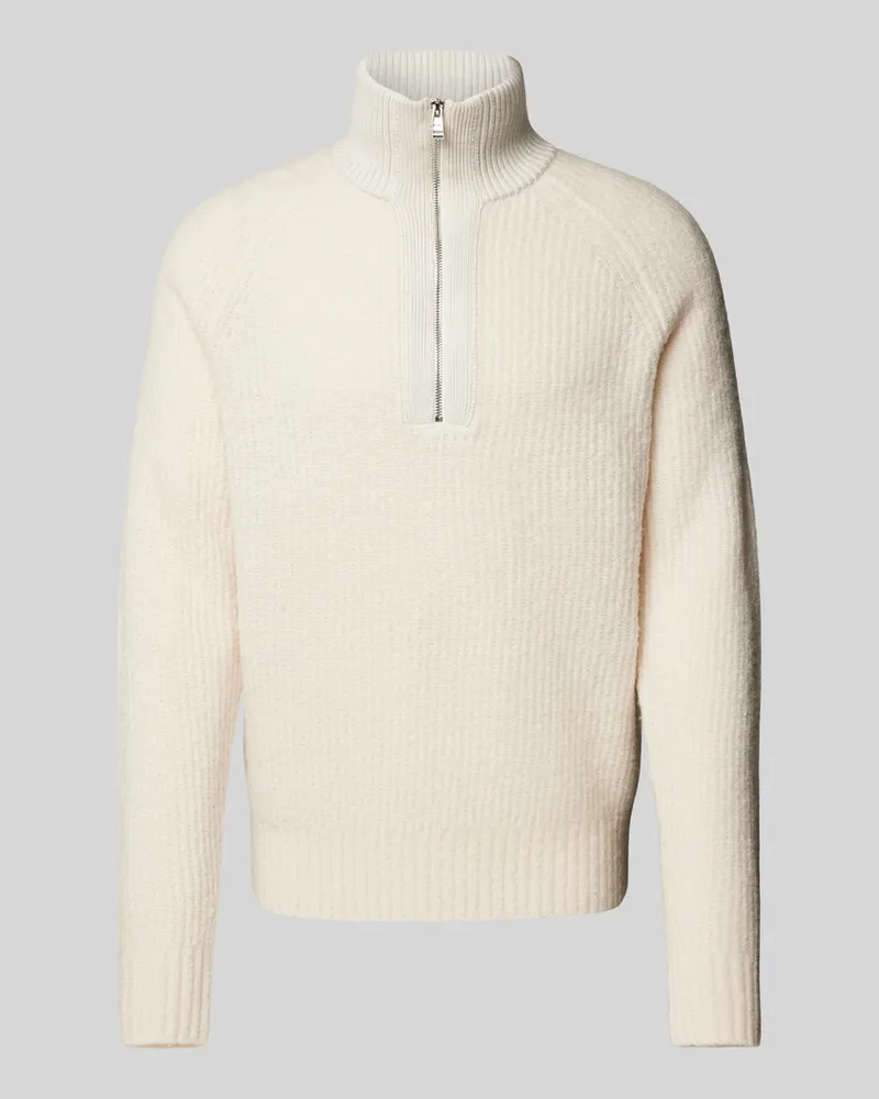 HUGO BOSS Strickpullover mit Label-Detail Modell 'Ebrezzo Offwhite