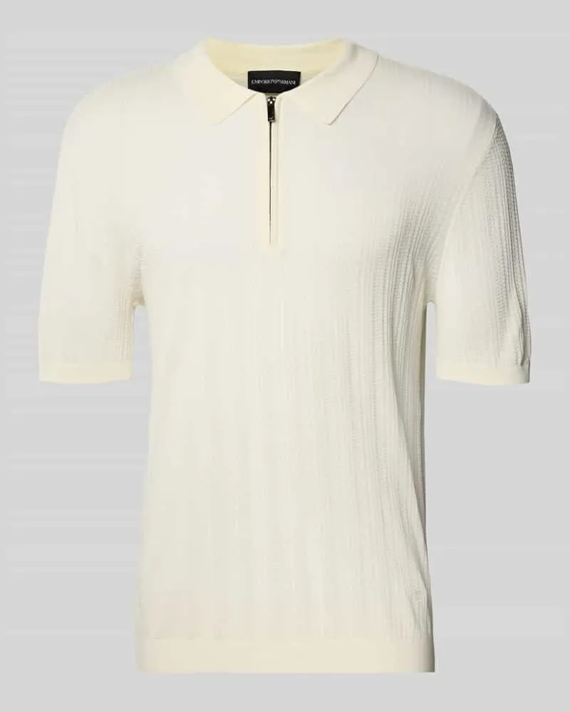 Emporio Armani Body Fit Poloshirt mit kurzem Reißverschluss Offwhite