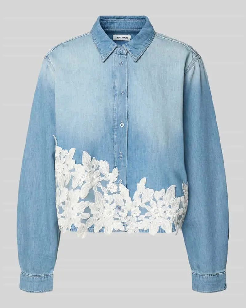 More & More Regular Fit Hemdbluse in Denim-Optik mit Spitzenbesatz Jeansblau