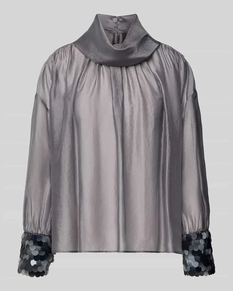 Luisa Cerano Bluse aus Viskose-Mix mit Rollkragen und Pailletten Dunkelgrau