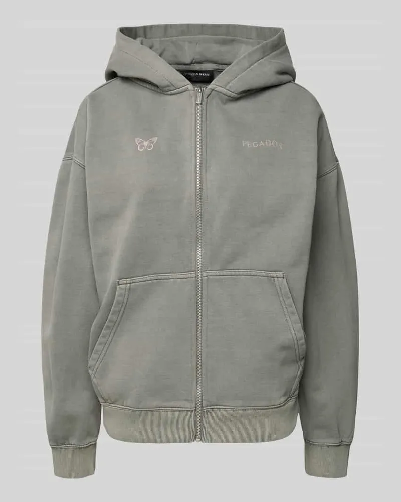 PEGADOR Oversized Sweatjacke mit Känguru-Tasche Modell 'NIVELLES Dunkelgrau