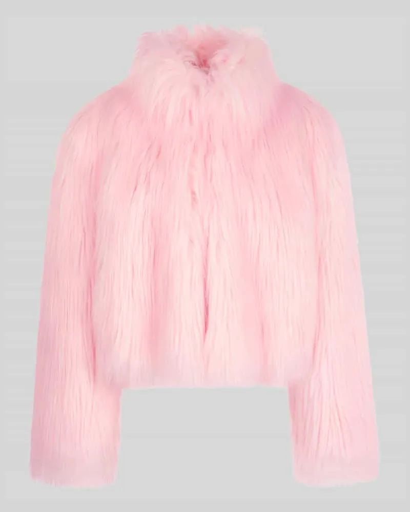 Marc Cain Regular Fit Webpelzjacke mit hohem Stehkragen Rosa