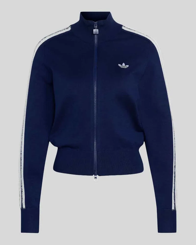 adidas Slim Fit Strickjacke aus Viskose-Mix mit Logo-Stitching Dunkelblau