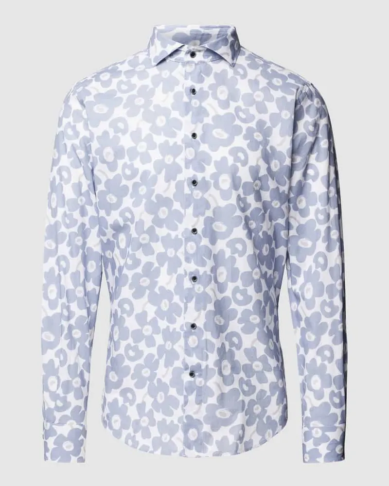 Profuomo Slim Fit Business-Hemd mit floralem Allover-Print Bleu
