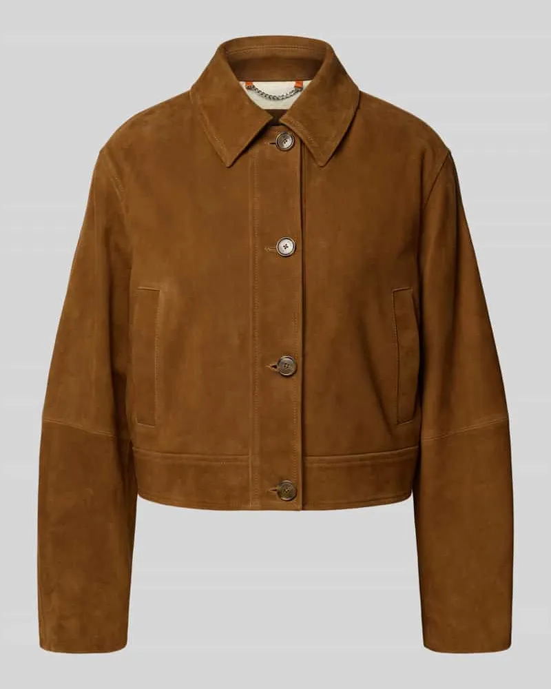 HUGO BOSS Regular Fit Lederjacke mit Umlegekragen Hellbraun