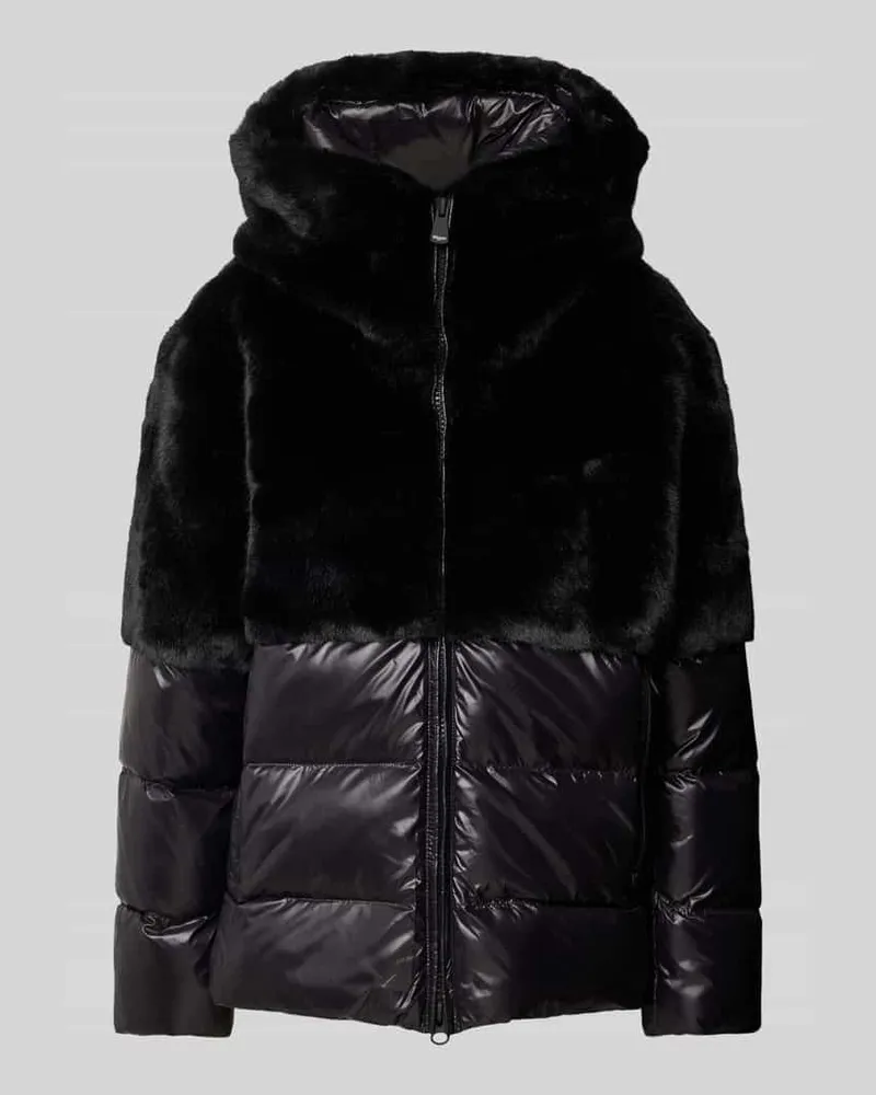 Blauer Steppjacke mit Kunstfellbesatz Black