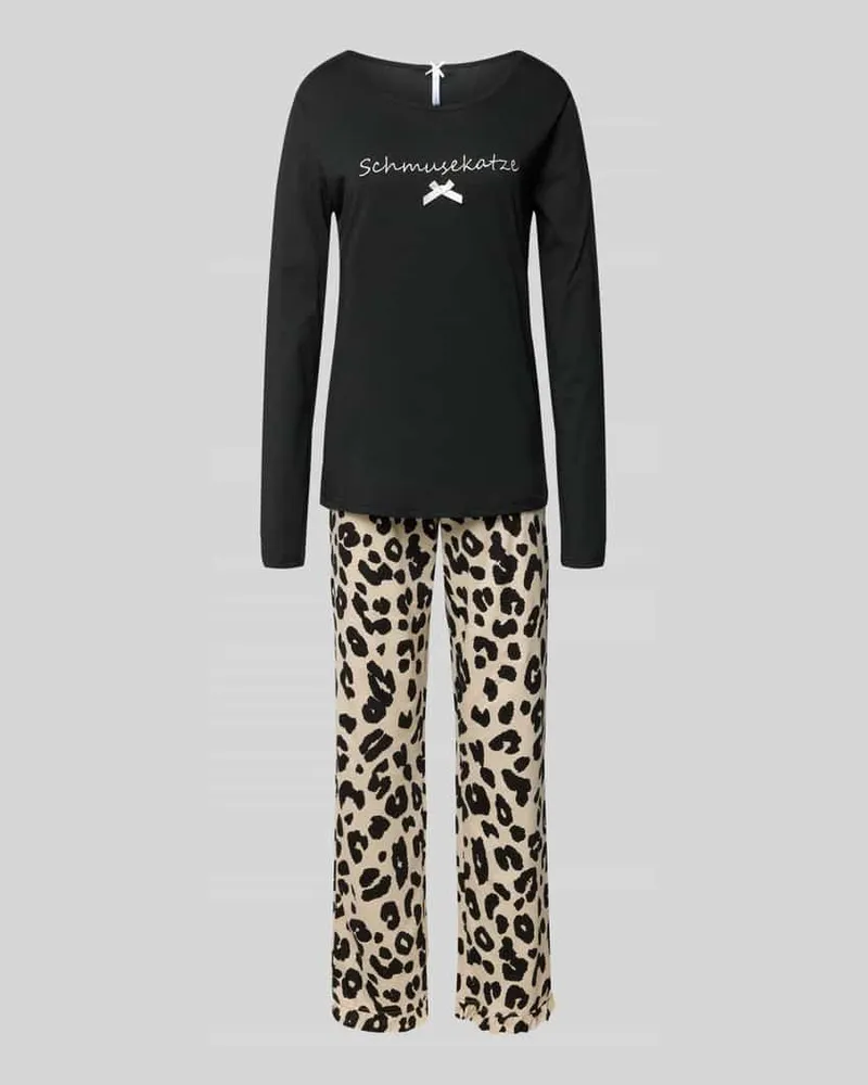 Louis & Louisa Pyjama mit Statement-Stitching Modell 'Schmusekatze Black
