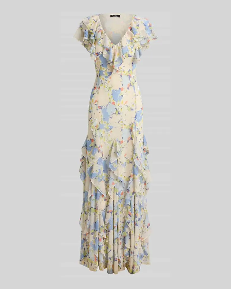 Ralph Lauren Abendkleid mit Volants Beige