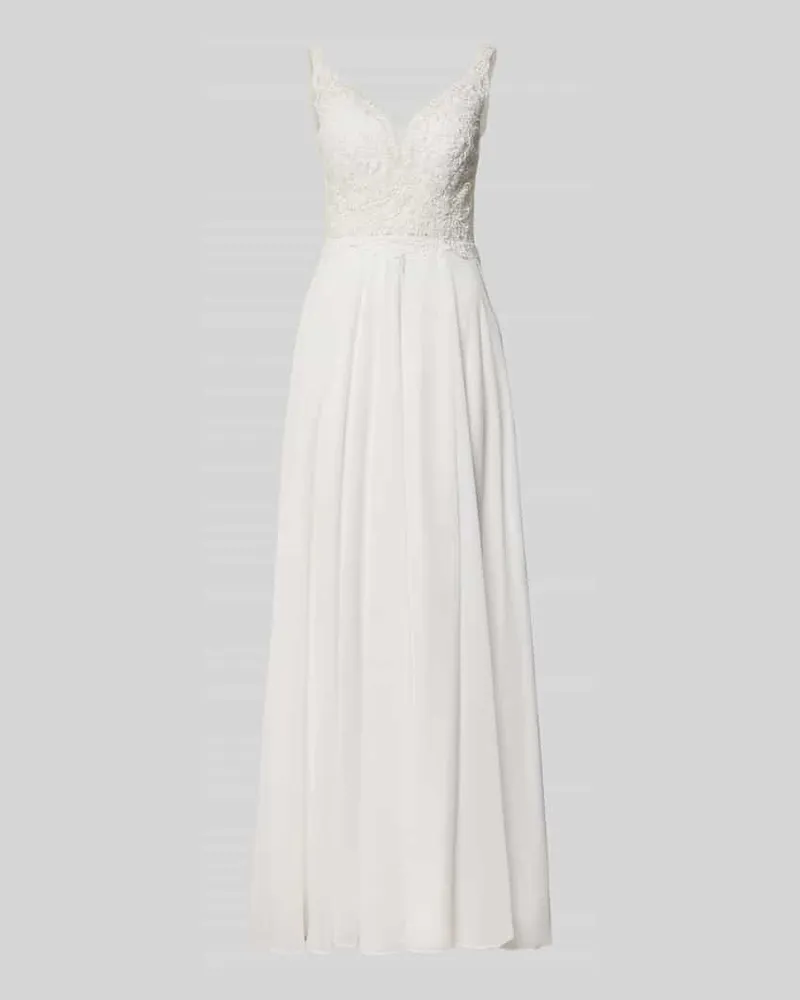 Mascara Brautkleid mit floralem Stitching Ecru