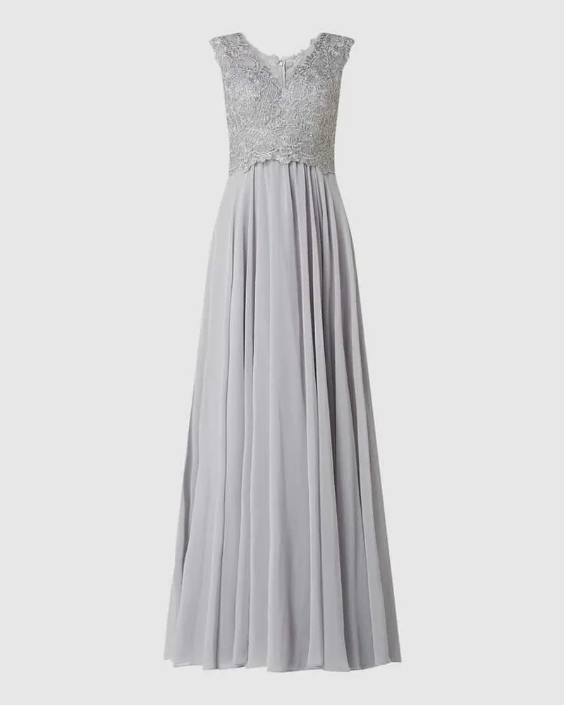 LUXUAR Abendkleid mit Ziersteinen Mittelgrau