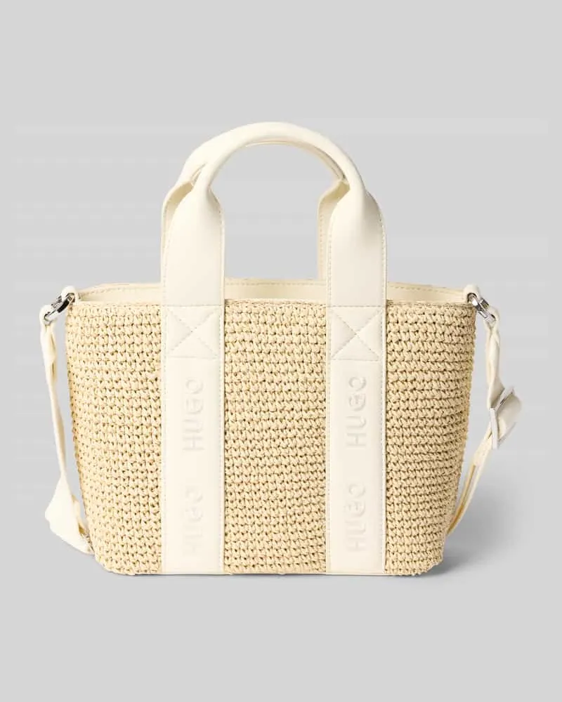 HUGO BOSS Henkeltasche aus Papier Modell 'BECKY ST_MINI TOTE Ecru