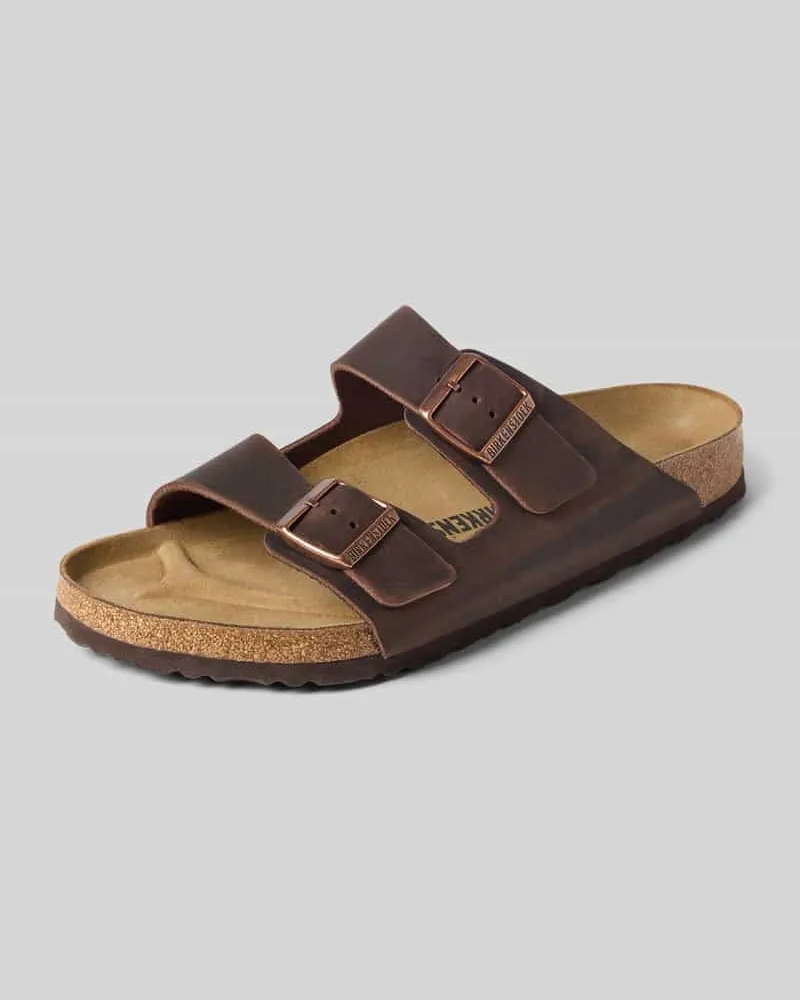 Birkenstock Slides aus echtem Leder mit breiten Riemen Modell 'ARIZONA Mittelbraun
