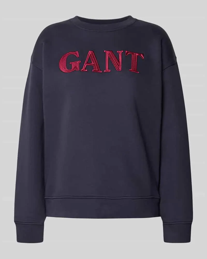 Gant Sweatshirt mit Rundhalsausschnitt und Label-Stitching Marine