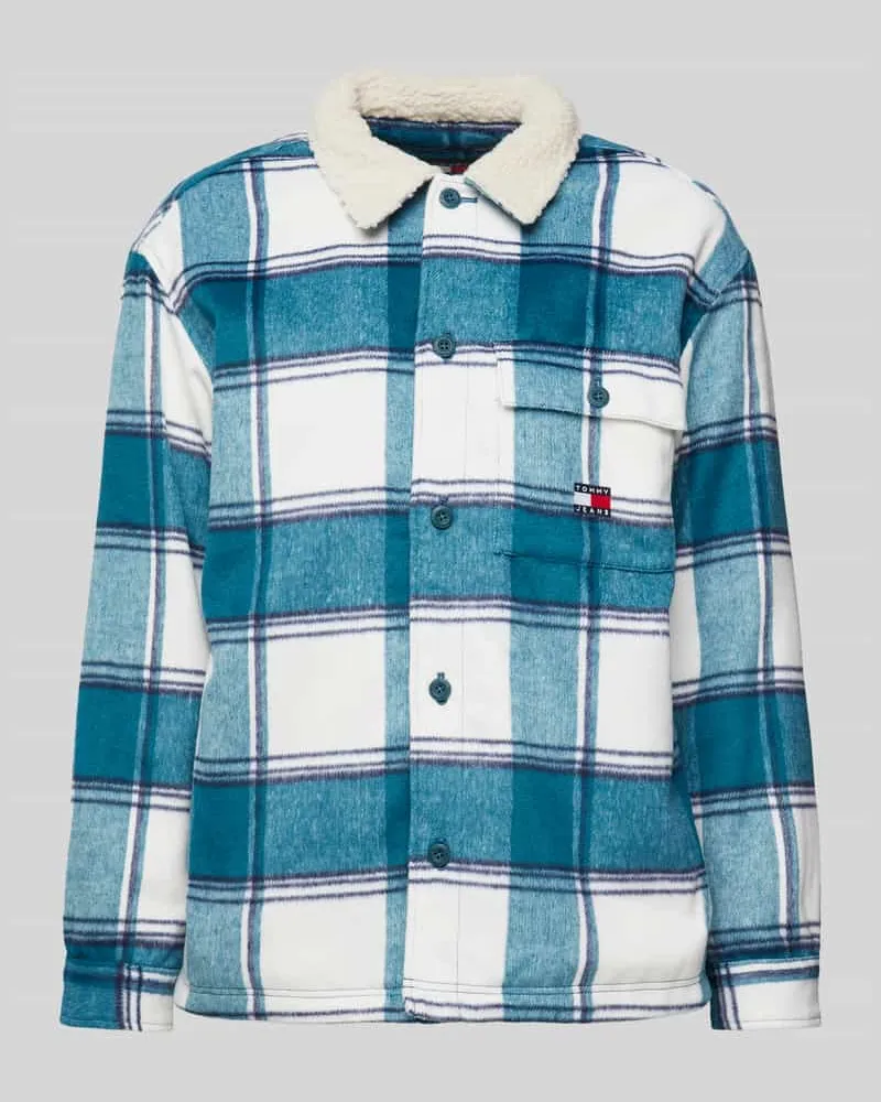 Tommy Hilfiger Regular Fit Hemdjacke mit Knopfleiste Modell 'CHECK SHERPA Petrol