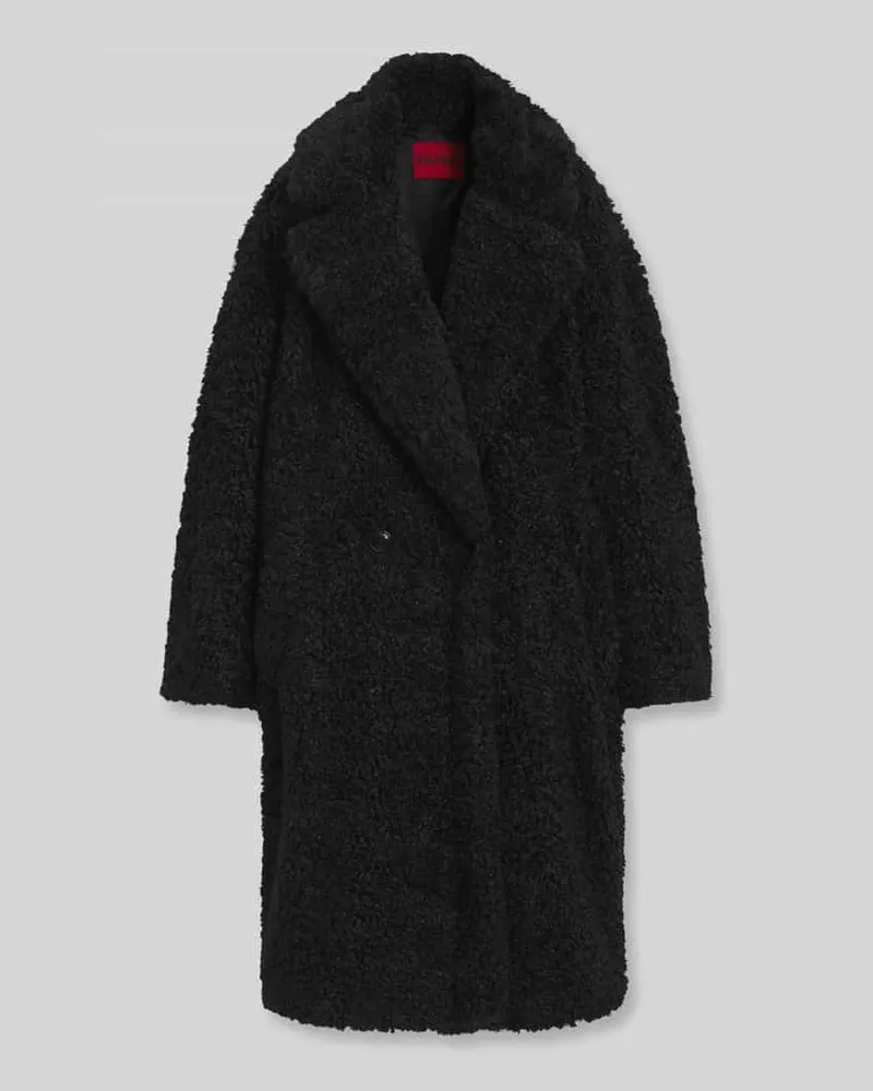 HUGO BOSS Oversized Fit Teddy- / Webpelzmantel mit Reverskragen Modell 'Malite-1 Black