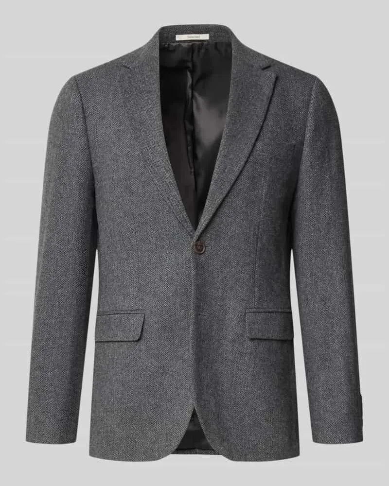 Selected Slim Fit Sakko mit Pattentaschen aus Wolle Dunkelgrau