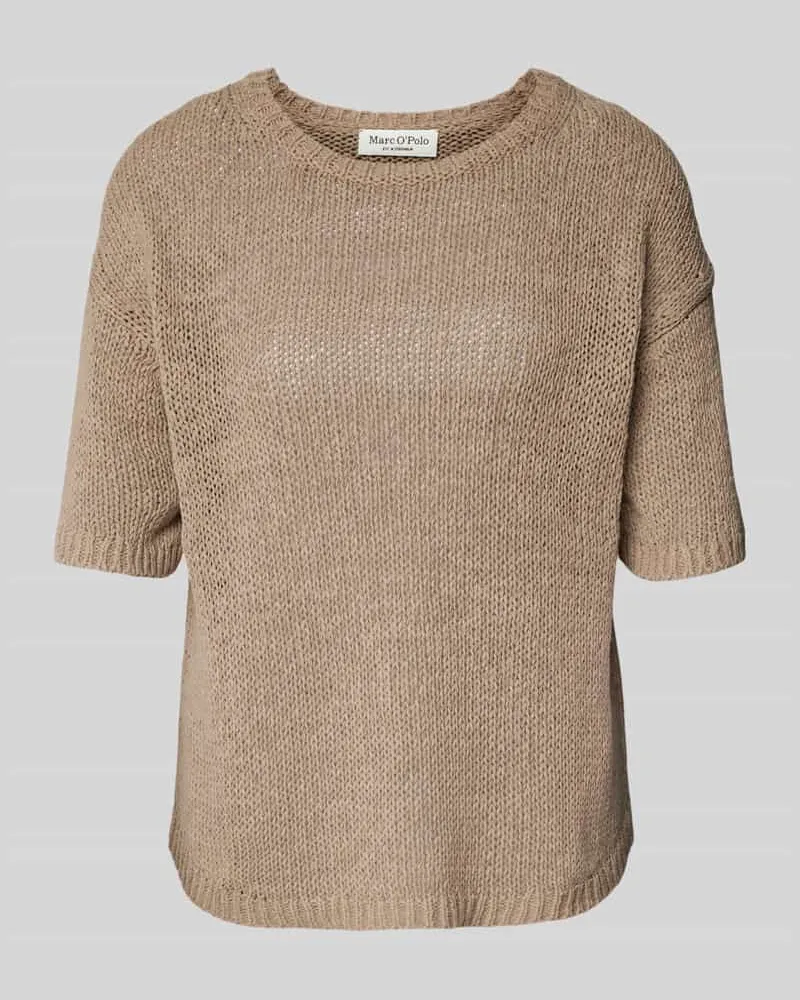Marc O'Polo Loose Fit Strickpullover aus Baumwoll-Mix mit kurzem Arm Sand