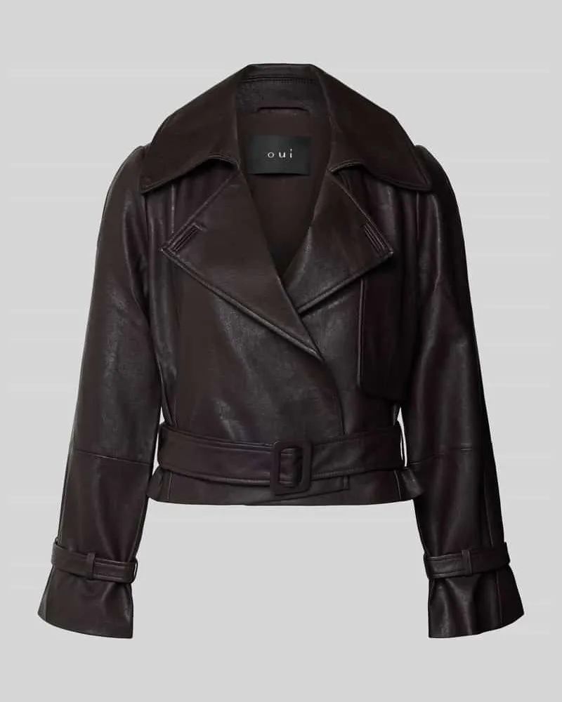 Oui  Jacke in Leder-Optik mit Reverskragen und Gürtel Dunkelbraun