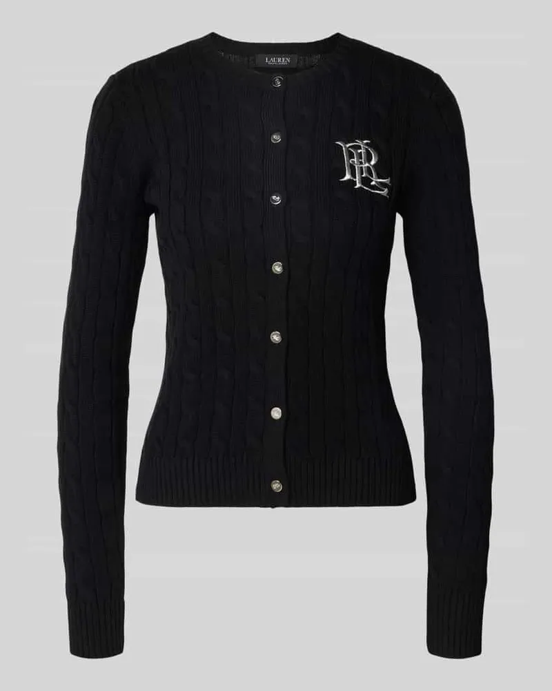 Ralph Lauren Strickjacke mit Zopfmuster und Label-Stitching Modell 'RALHAN Black