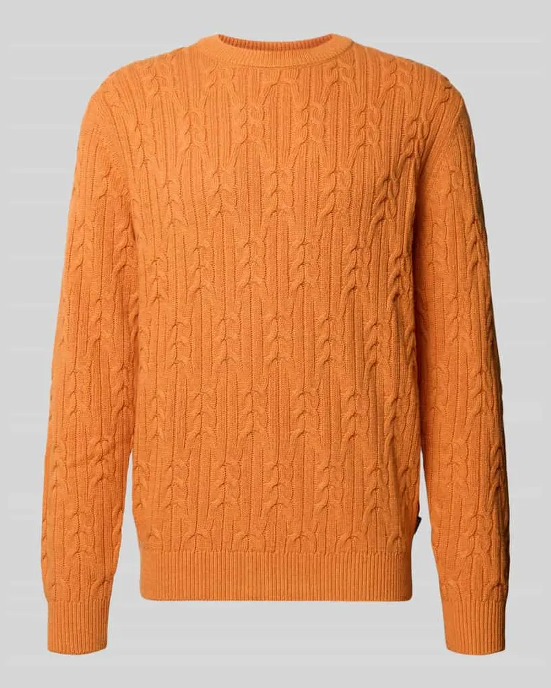Fynch-Hatton Strickpullover aus Baumwoll-Woll-Mix mit Zopfmuster Orange