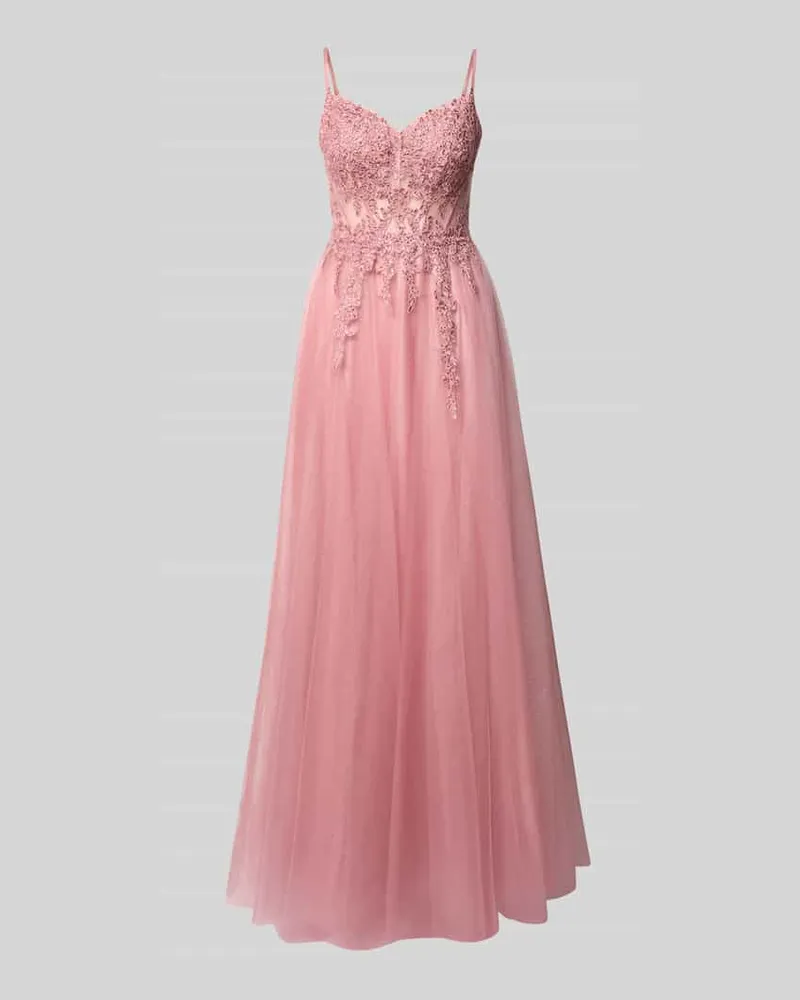 LUXUAR Maxikleid mit Spitze und Gehschlitz Altrosa