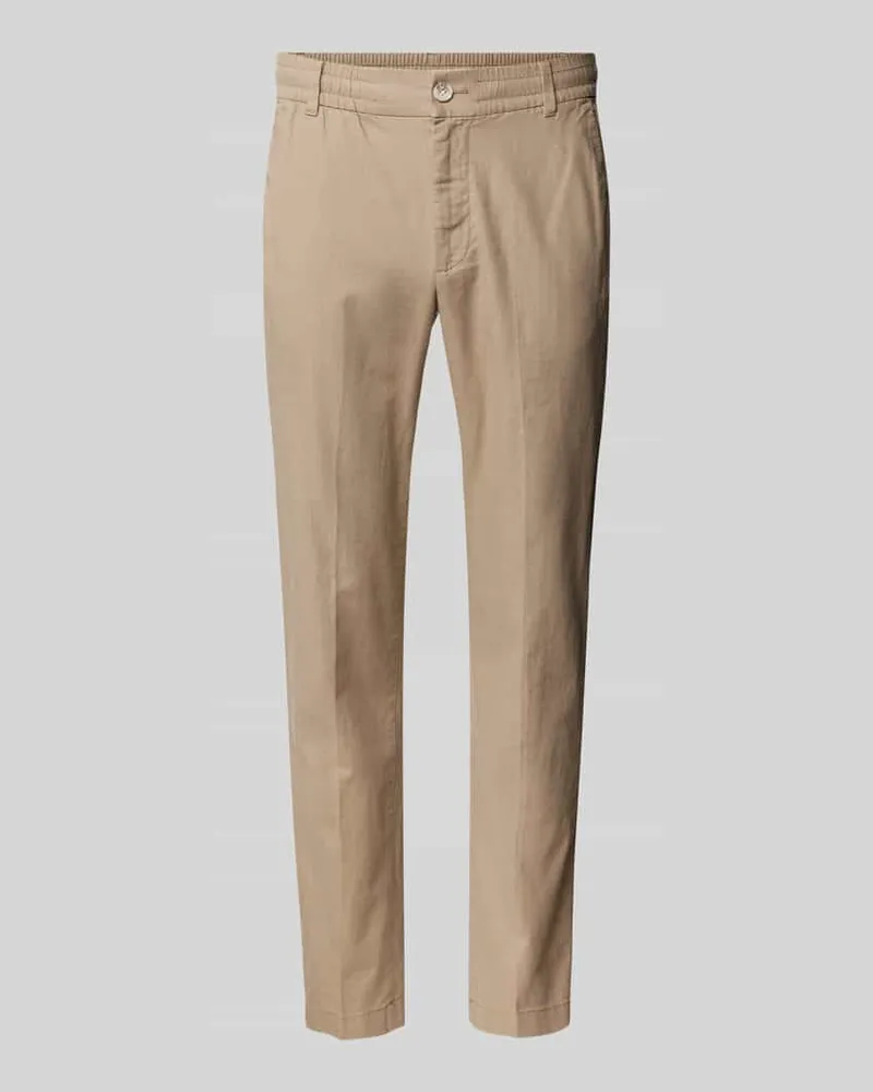 Tom Tailor Relaxed Tapered Fit Leinenhose mit Bügelfalten Beige