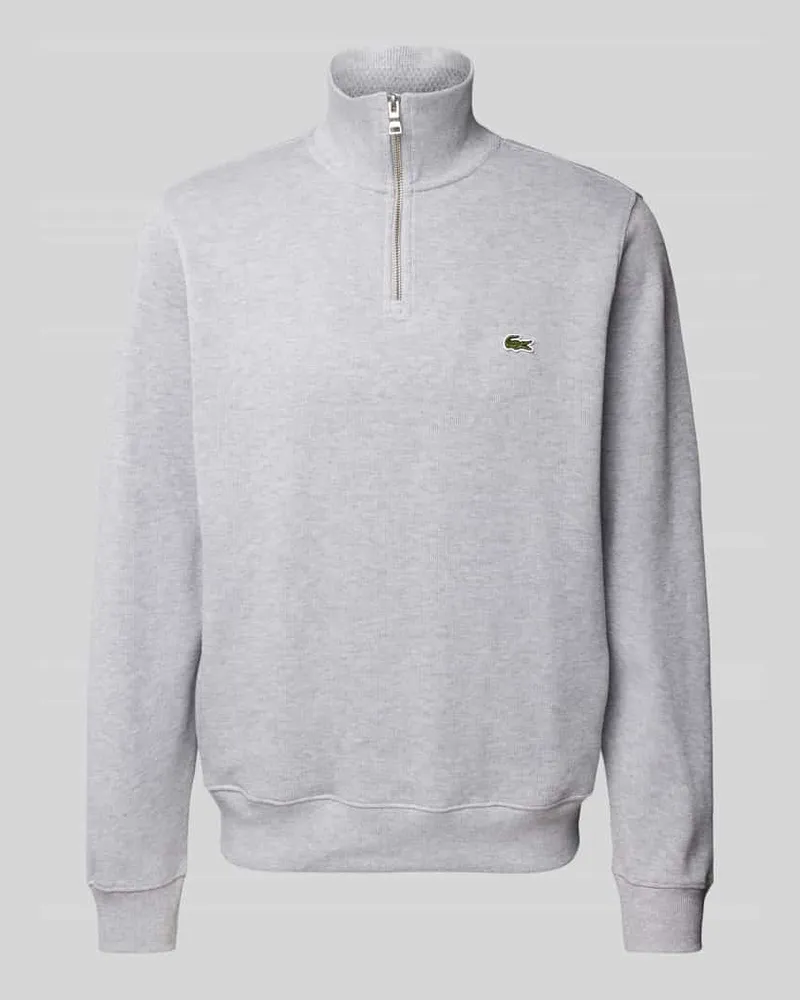 Lacoste Sweatshirt mit Troyer-Kragen Silber