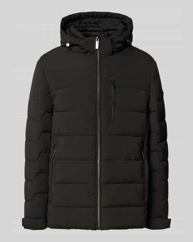 Bugatti Steppjacke mit Kapuze und Reißverschlusstaschen Black