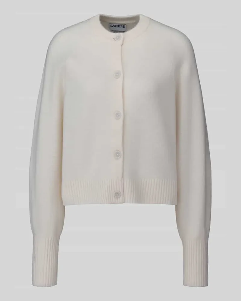 JAKE*S Strickjacke aus reiner Wolle mit Label-Detail Offwhite
