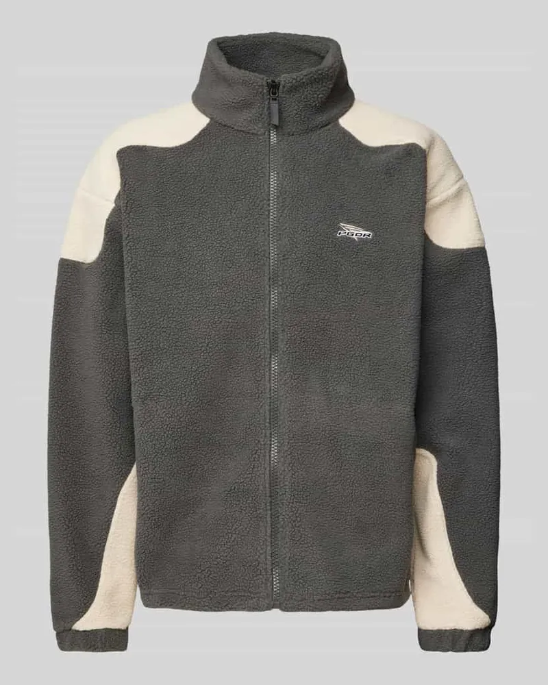 PEGADOR Regular Fit Fleecejacke mit Label-Stitching Modell 'WILLETT Anthrazit