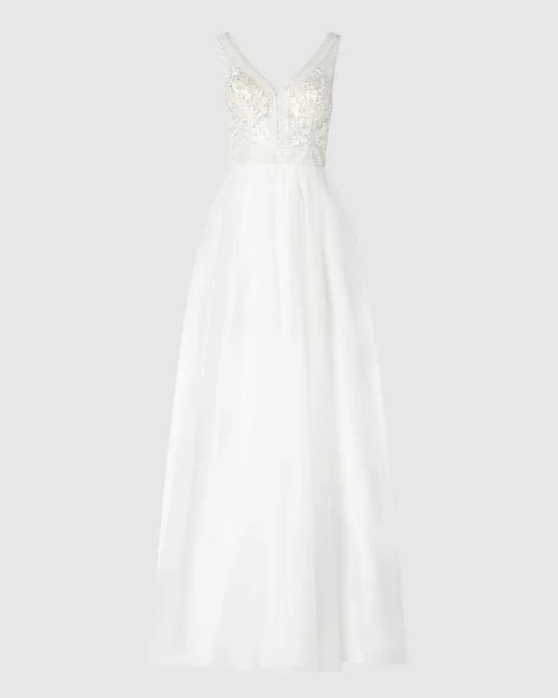 LUXUAR Brautkleid mit Häkelspitze Offwhite