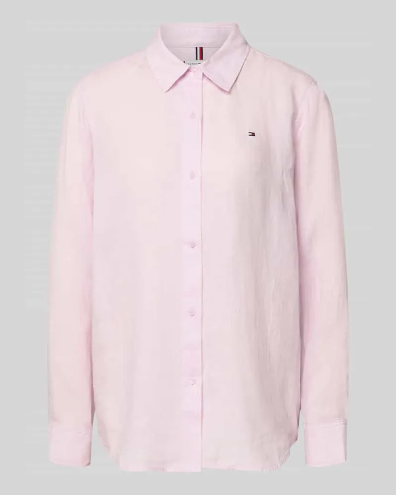Tommy Hilfiger Relaxed Fit Langarmbluse aus reinem Leinen Pink