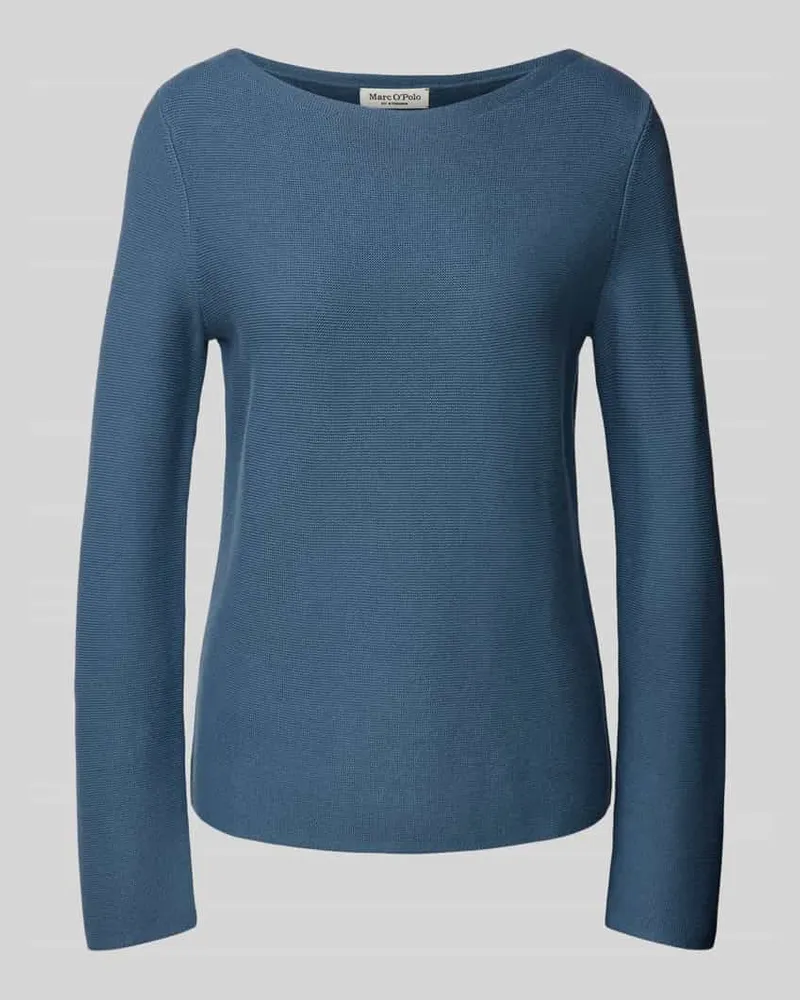 Marc O'Polo Strickpullover mit geripptem U-Boot-Ausschnitt Rauchblau